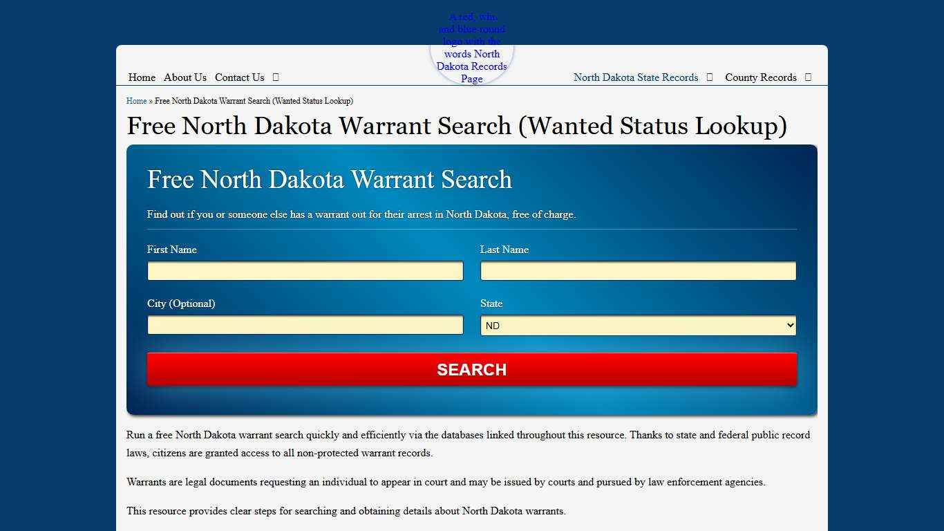 Free North Dakota Warrant Search (Wanted Status Lookup)
