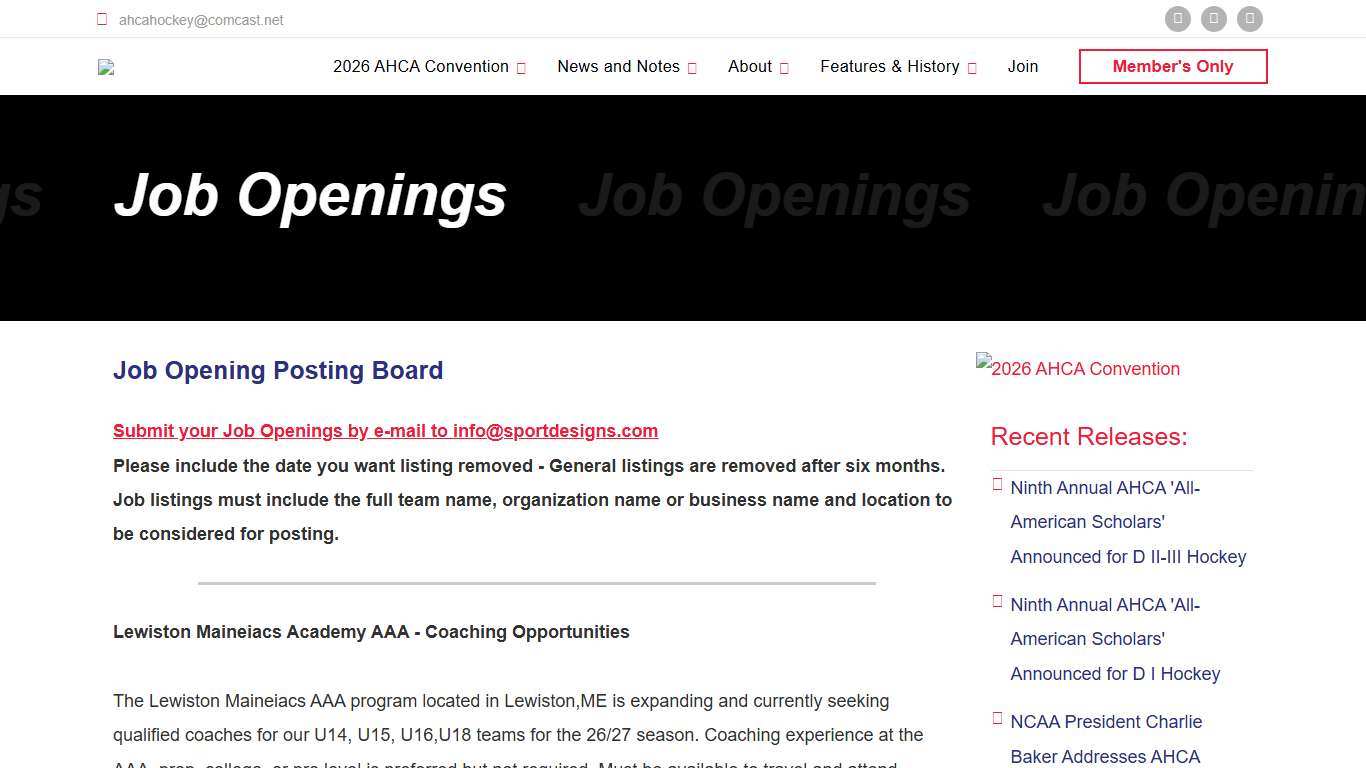 Job Openings - American Hockey Coaches Association